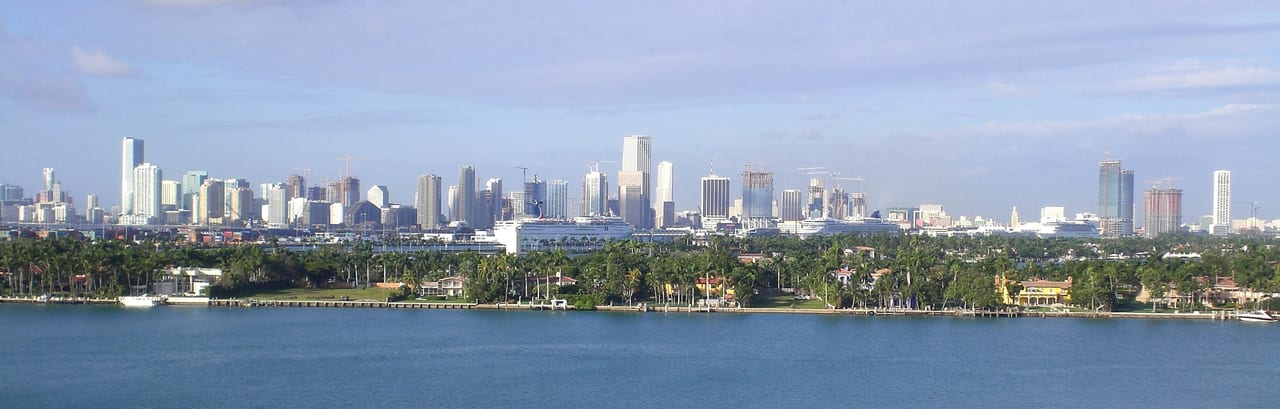 Miami skyline viewed across Biscayne Bay; regional orientation